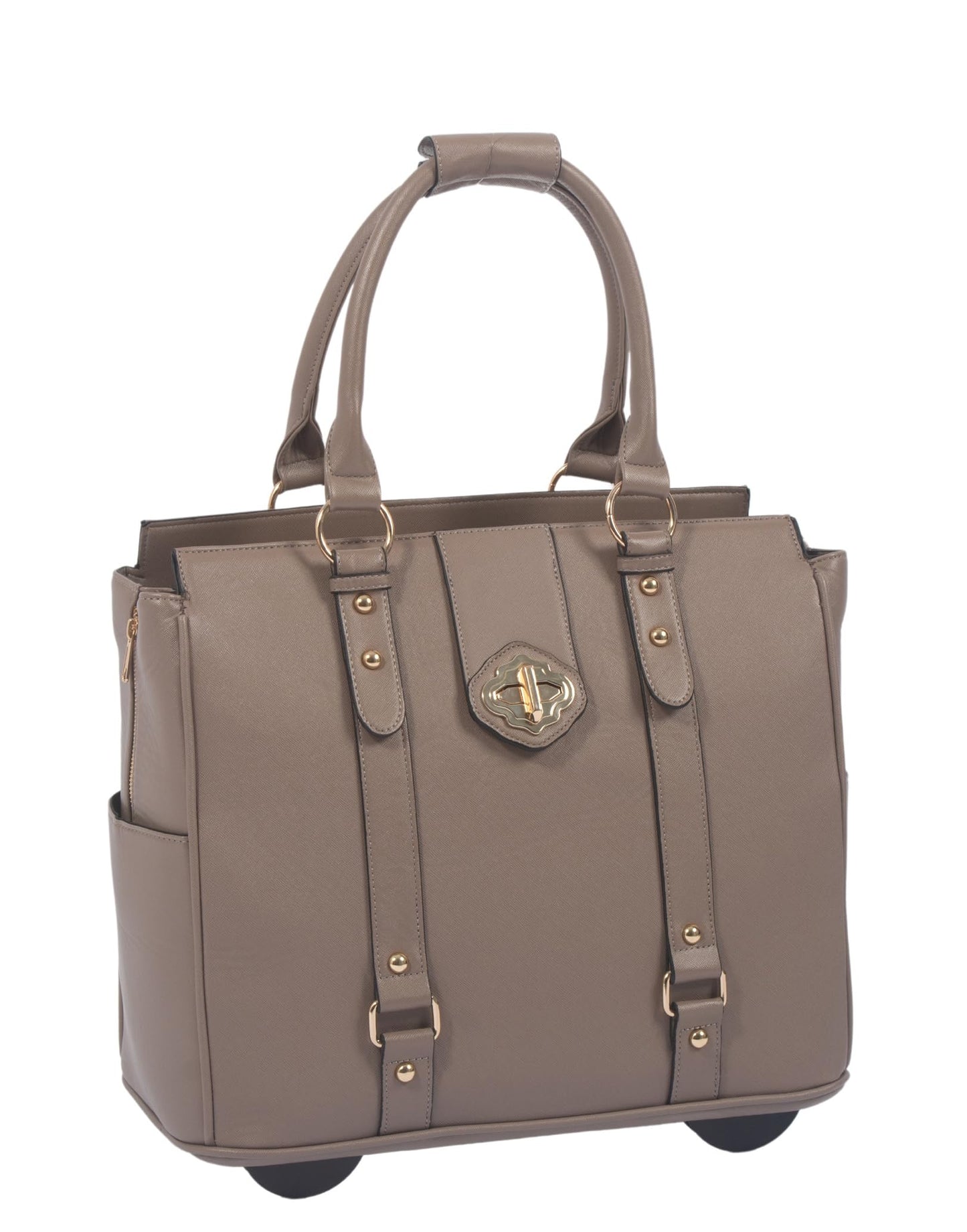 JKM & Company Rolling Laptop Bag for Women | Designer Wheeled Briefcase | Fits 13-17" Laptops | Office Travel Computer Case (Executive Taupe)