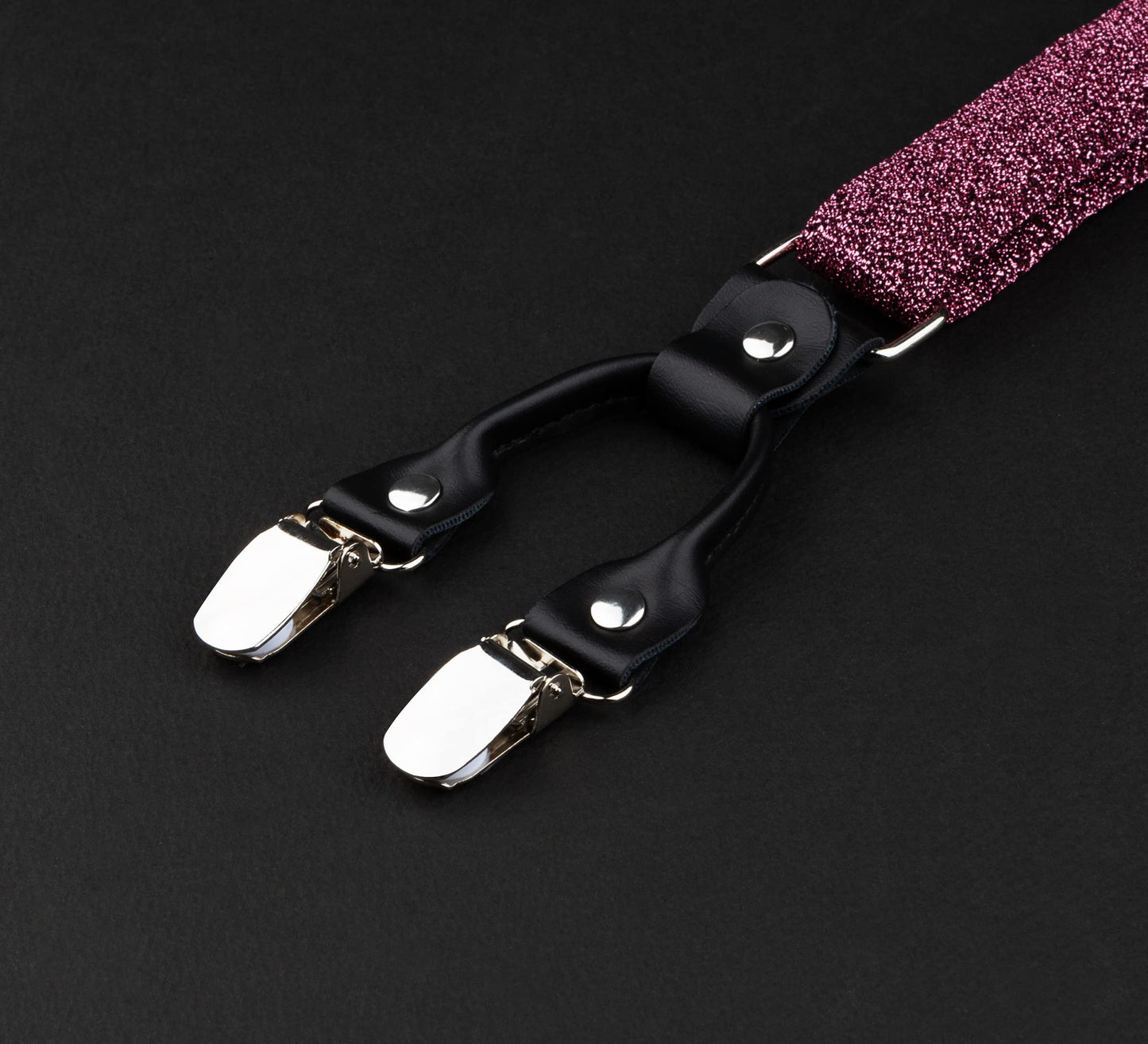 TIE G Men's Glitter Velvet Suspender + Bow Tie Set for Wedding, Party : Glittering Effects, Adjustable Braces, Strong 6 Clips (Twinkle Rose Pink)