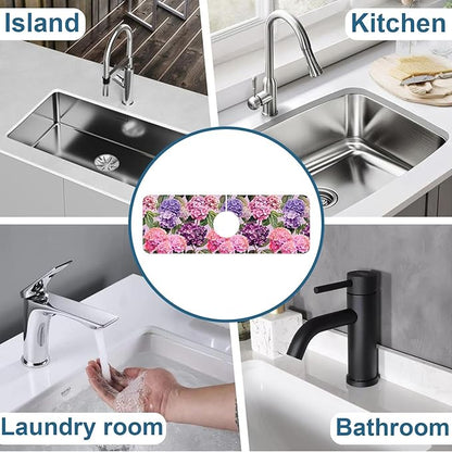 Colorful Hydrangea Sink Splash Guard Faucet Mat Purple Pink Hydrangea Super