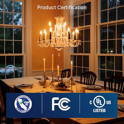 FLSNT 40W Equivalent LED Chandelier Light Bulbs, Dimmable Amber LED B11 E12 Candelabra Base Bulbs, 2200K Warm White, 330LM, 6 Pack UL,CA65 Listed.