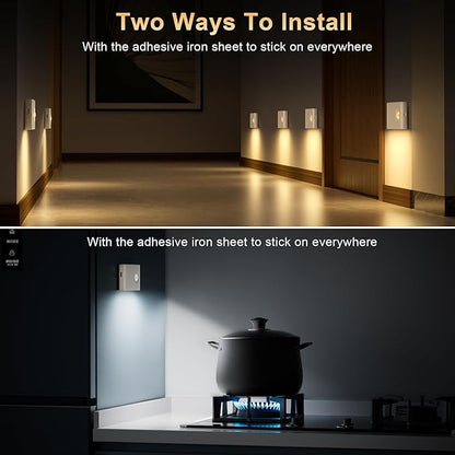 YiaMia Stair Lights Motion Sensor Indoor, 6-Pack Rechargeable Night Lights with 3 Color Modes, Wireless Under Cabinet Lighting for Stairs, Hallway, Kitchen, Bathroom
