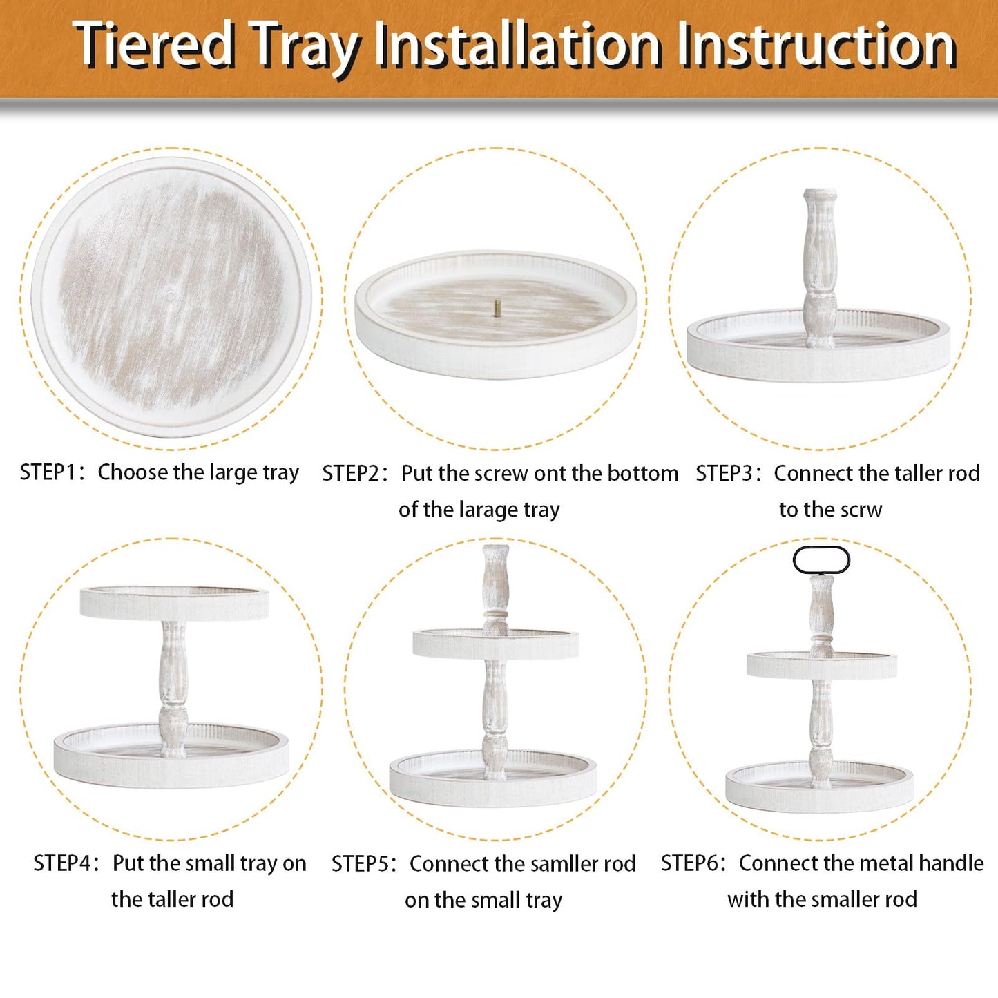 Decorative Tray - Two Tiered Tray Cupcake Stand Farmhouse Rustic 2 Tiered Serving Tray for Home and Kitchen Decor, Party, Weddings-Holiday Decoration Customizable Display Options(White)