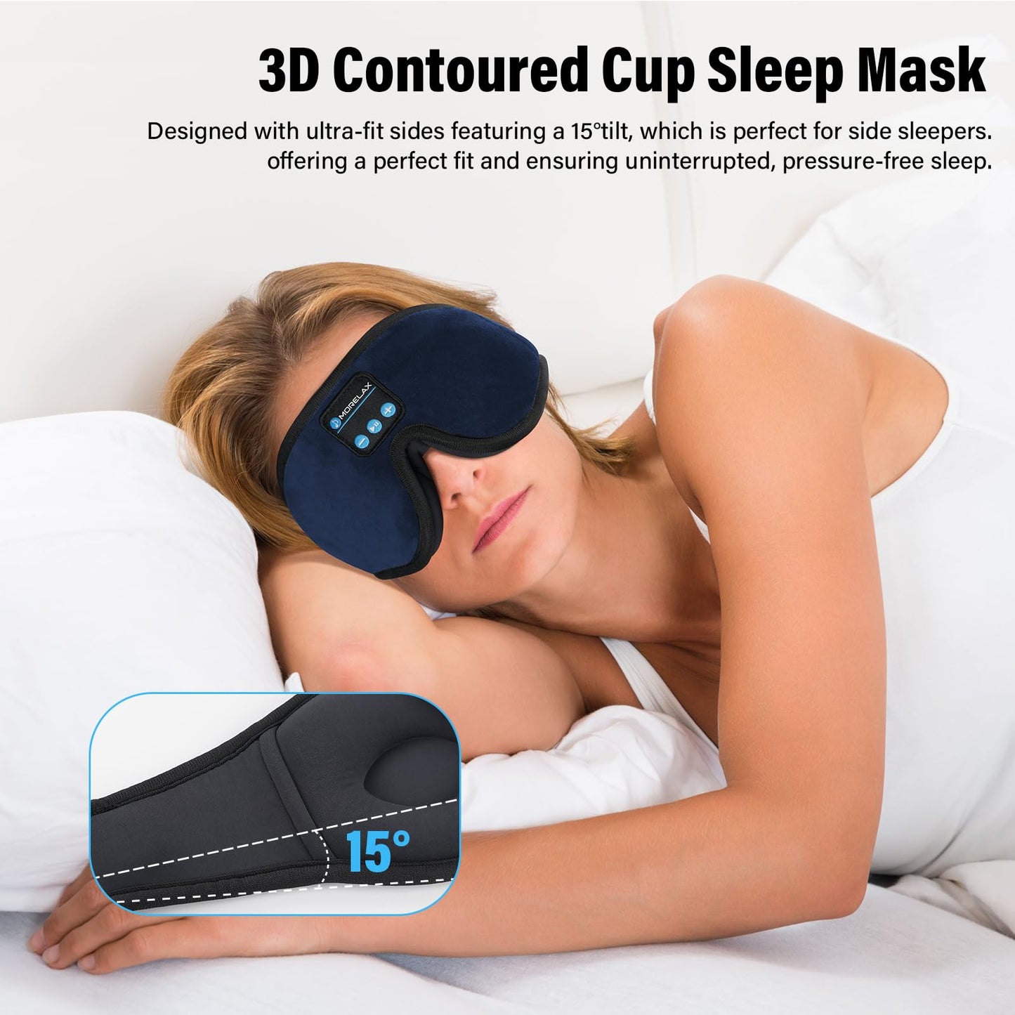 Sleep Headphones,Sleep Mask for Side Sleeper,3D Eye Mask for Sleeping with Stereo Speakers,Bluetooth Headphone,Perfect for Gifts for Women/Men Black
