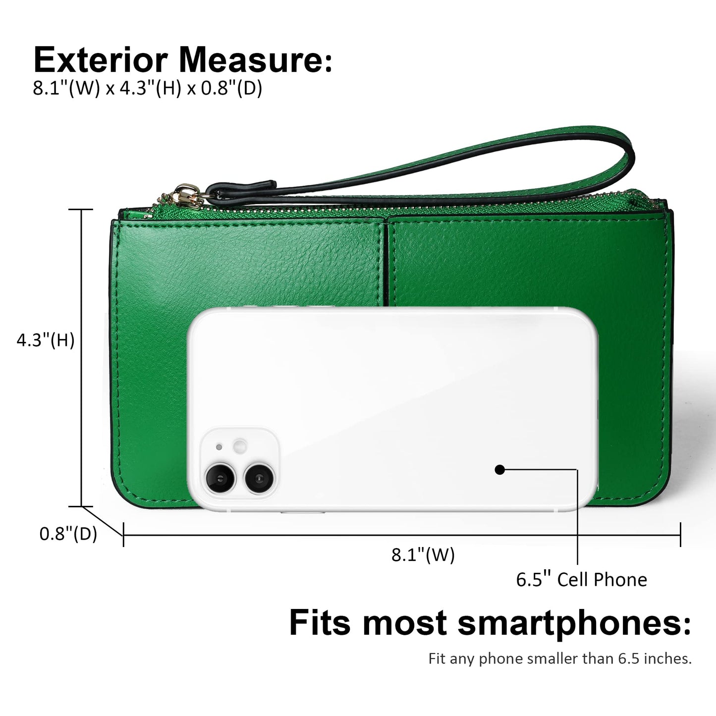befen Genuine Leather Wristlet Clutch for Women Ultra-Slim Ladies Credit Card Holder Wallet Purses with RFID Protection (Kelly Green)