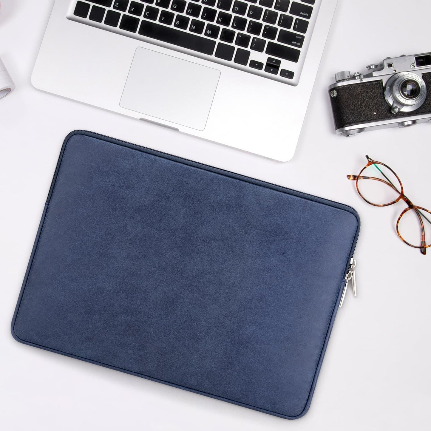 RAINYEAR 13 Inch Laptop Sleeve PU Suede Leather Case Water Resistant Cover Carrying Bag Compatible with 13.3" MacBook Air/Pro A3113 A3240 A2338 A2681 A2337 A2159 A2179 A2251 A2289(Deep Blue)