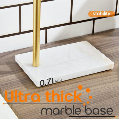 AONEON Hand Towel Bar for Bathroom Vanity Countertop 1-Tier Towel Holder Free Stand with Heavy Marble Base Thicken Steady, Gold Stainless Steel AN7002GD