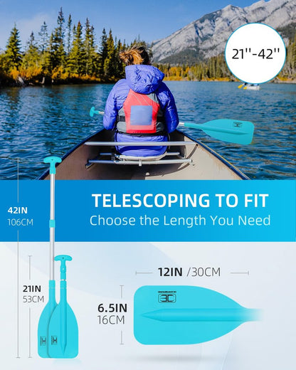 OCEANBROAD Telescoping Emergency Paddle 26''-54'' Collapsible Paddles Aluminium Shaft for Kayaking Boating Canoeing River Tubing, Blue, 2 Paddles