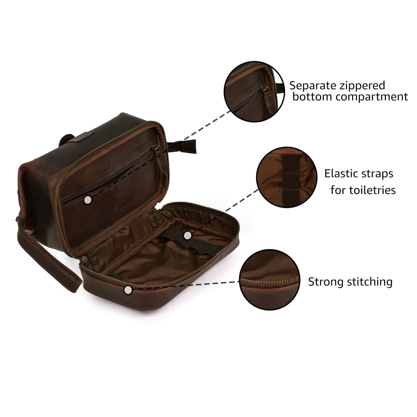 LEATHER VILLAGE Genuine Leather Dopp Kit – Large Travel Toiletry Bag with Waterproof Lining, Dual-Zip Design for Men & Women, Organizer for Shaving, Makeup & Essentials - Cherry