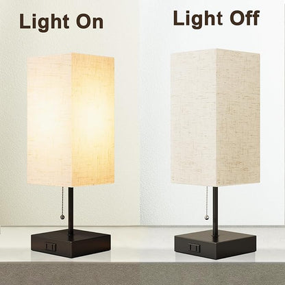 Table Lamp for Bedroom,Nightstand Lamp for Bedside with AC Outlets,Adjustable 3color LED Light Desk Lamp for Home Decor,Included Bulb and Lamp Shade (Linen White-onlyAC, 1PCS)