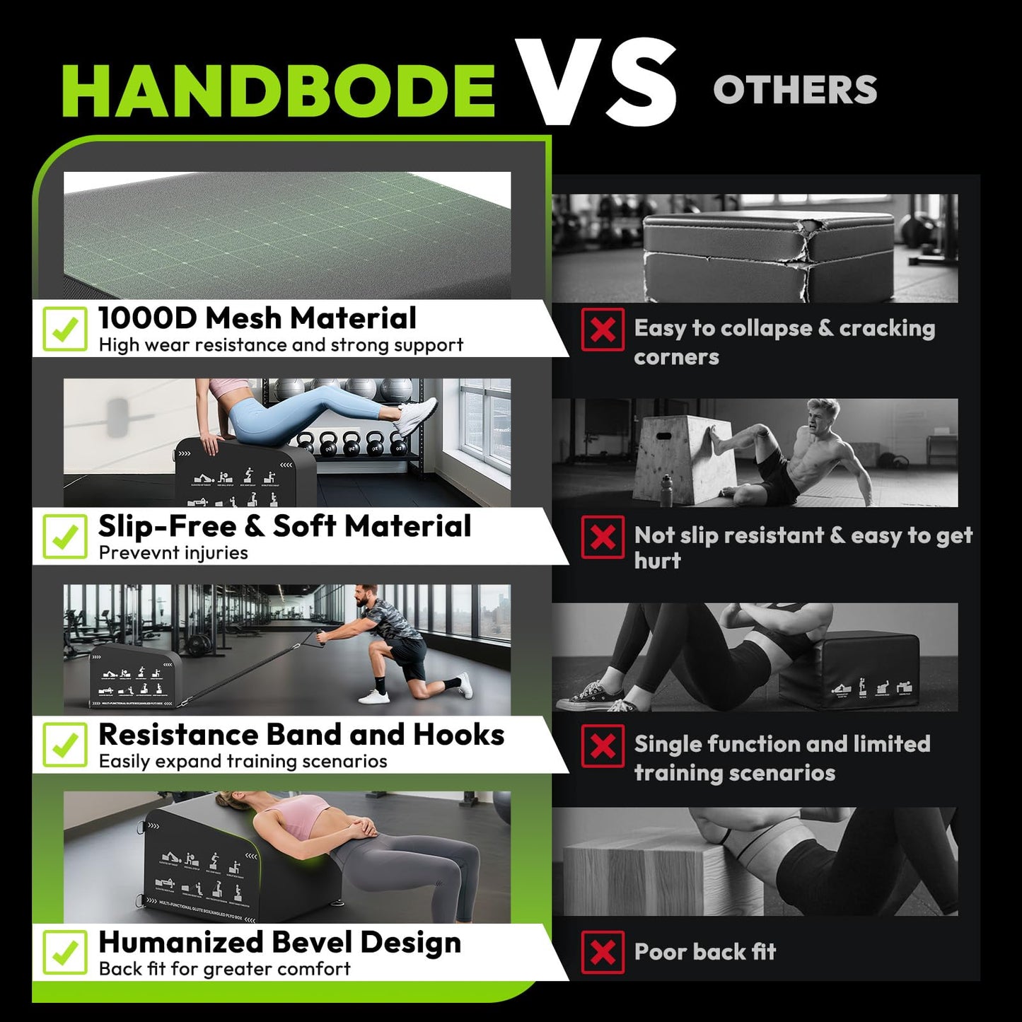 HANDBODE Hip Thrust Bench, Multi-Functional Slip-Free Hip Thrust Machine for Glute Bridge, Box Jump, Push-Ups, Squat, Ab Exercise, Suitable for Home & Gym, Includes 6ft Olympic Bars
