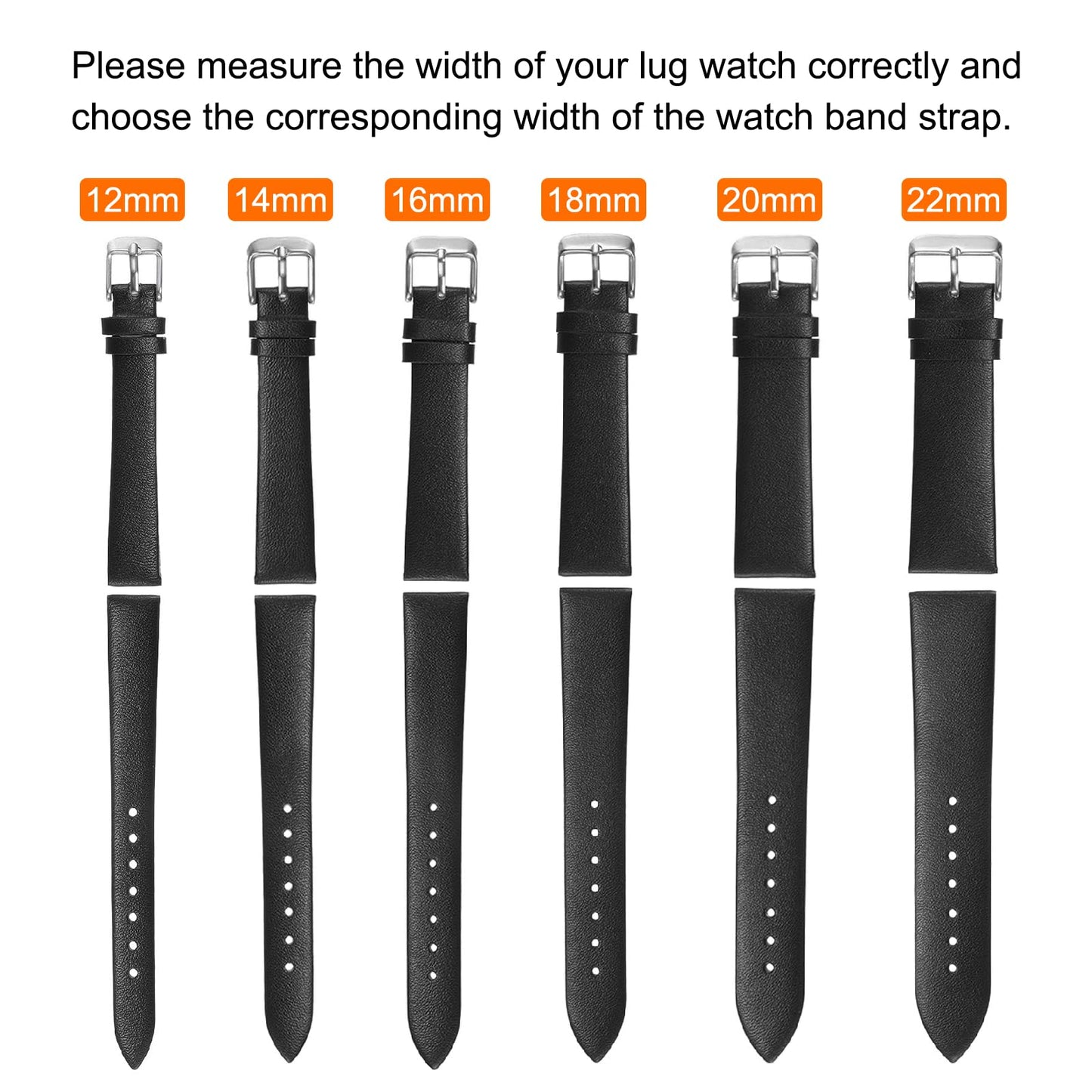 uxcell 12mm Black Genuine Leather Watch Bands, Quick Release Flat Thin Elegant Leather Watch Strap Wristband Replacement Bands with Gold Stainless Steel Buckle for Women