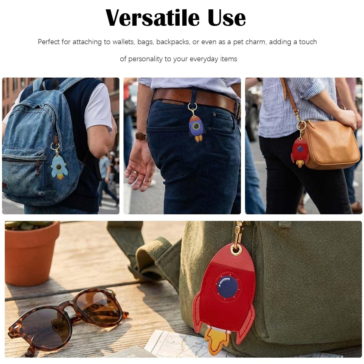 NWIUREN Rocket Leather Keychain - Lightweight and Functional, 3-Pack for Wallet Keys, Bags, and Pets, and Backpacks