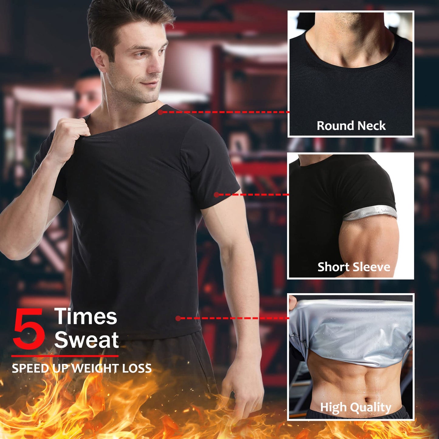 Sauna Shirt for Men Short Sleeve Mens Sauna Suit Sweat Body Shaper Compression Vest Gym Exercise Top