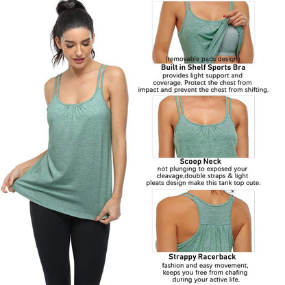 Hibelle Shelf Bra Tank Tops for Women, Women's Build in Supportive Bras Workout Yoga Running Gym T Shirt Lightweight Sports Tanks Athletic Marathon Clothes Light Purple Small