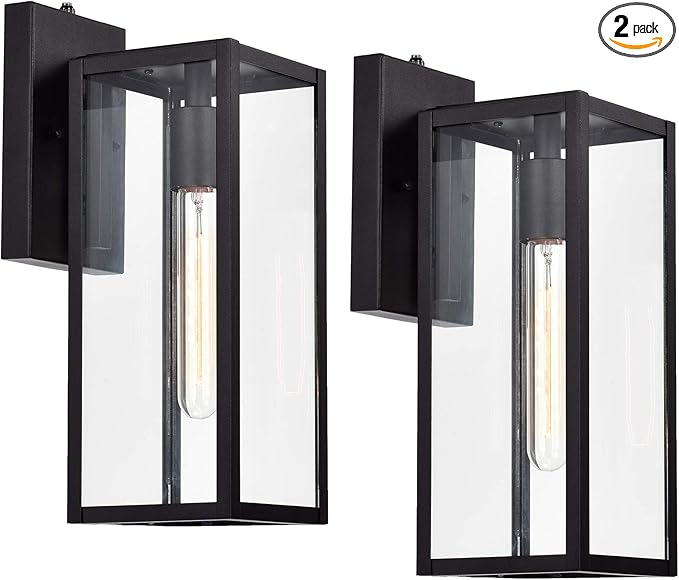 MICSIU Dusk to Dawn Outdoor Wall Sconce 2 Pack, 14.5 Inch Black Exterior Wall Mount Light Fixtures, Farmhouse Outside Lights for House, Garage, Porch, Patio, Yard, Hallway