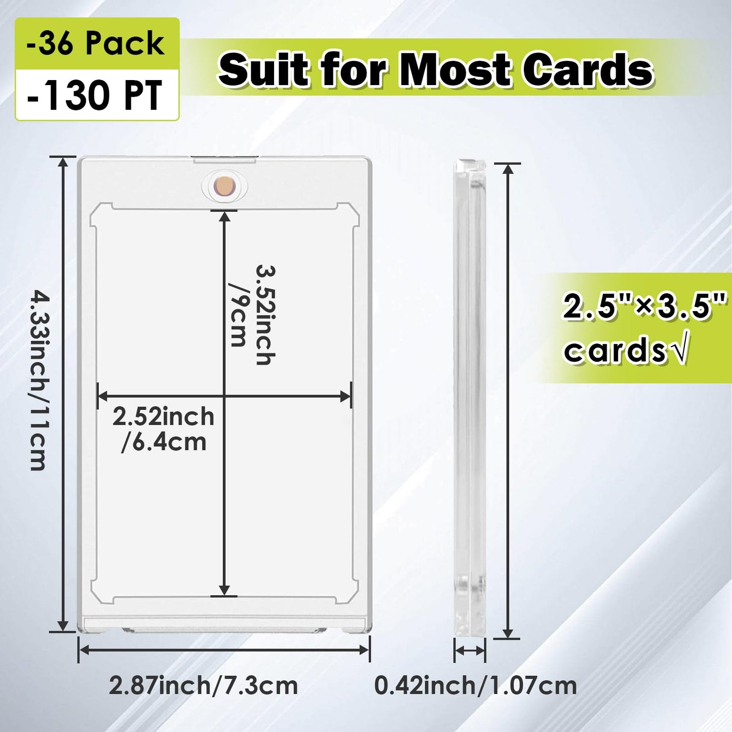 130PT Magnetic Card Holders for Trading Cards, 36ct One Card Touch Holder Baseball Card Thick Protectors Hard Plastic Magnetic Card Case Sports Football Basketball Top Loads for Cards Sleeves