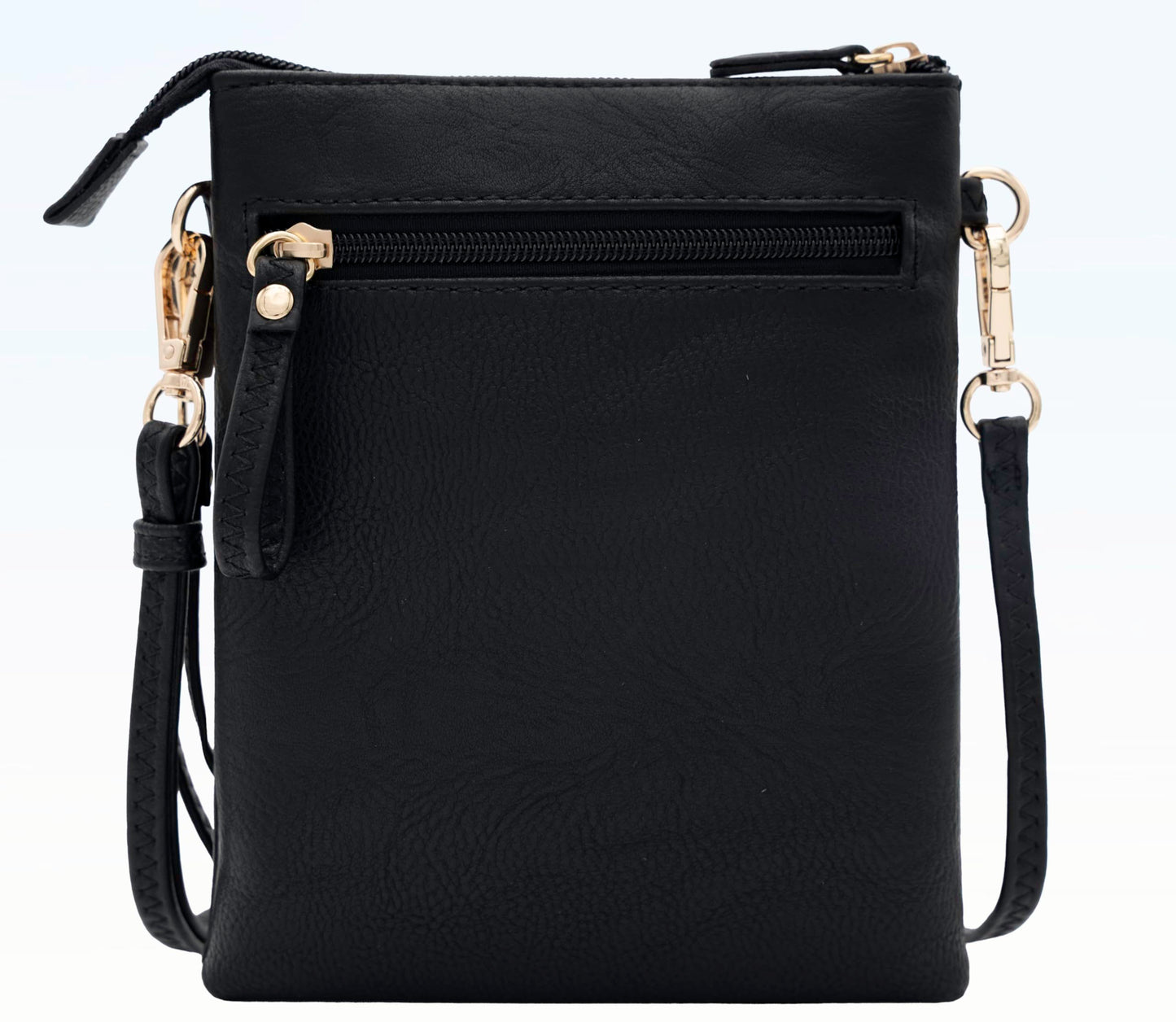 Solene Women's Faux Leather Organizer Multi Zipper Pockets Handbag With Detachable Wristlet Crossbody Bag-WU002(Black)