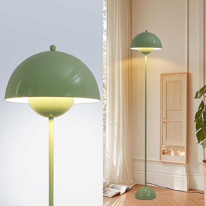 SUNLLOK Green LED Floor Lamp for Living Room, Industrial Metal Dome Lampshade Standing Floor Table Lamp with Foot Switch, Modern Reading Floor Light Fixture for Kitchen Island, Bedroom, Restaurant
