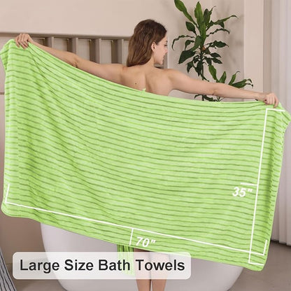 8 Pcs Grass Green Cabana Stripe Large Bath Towel Set