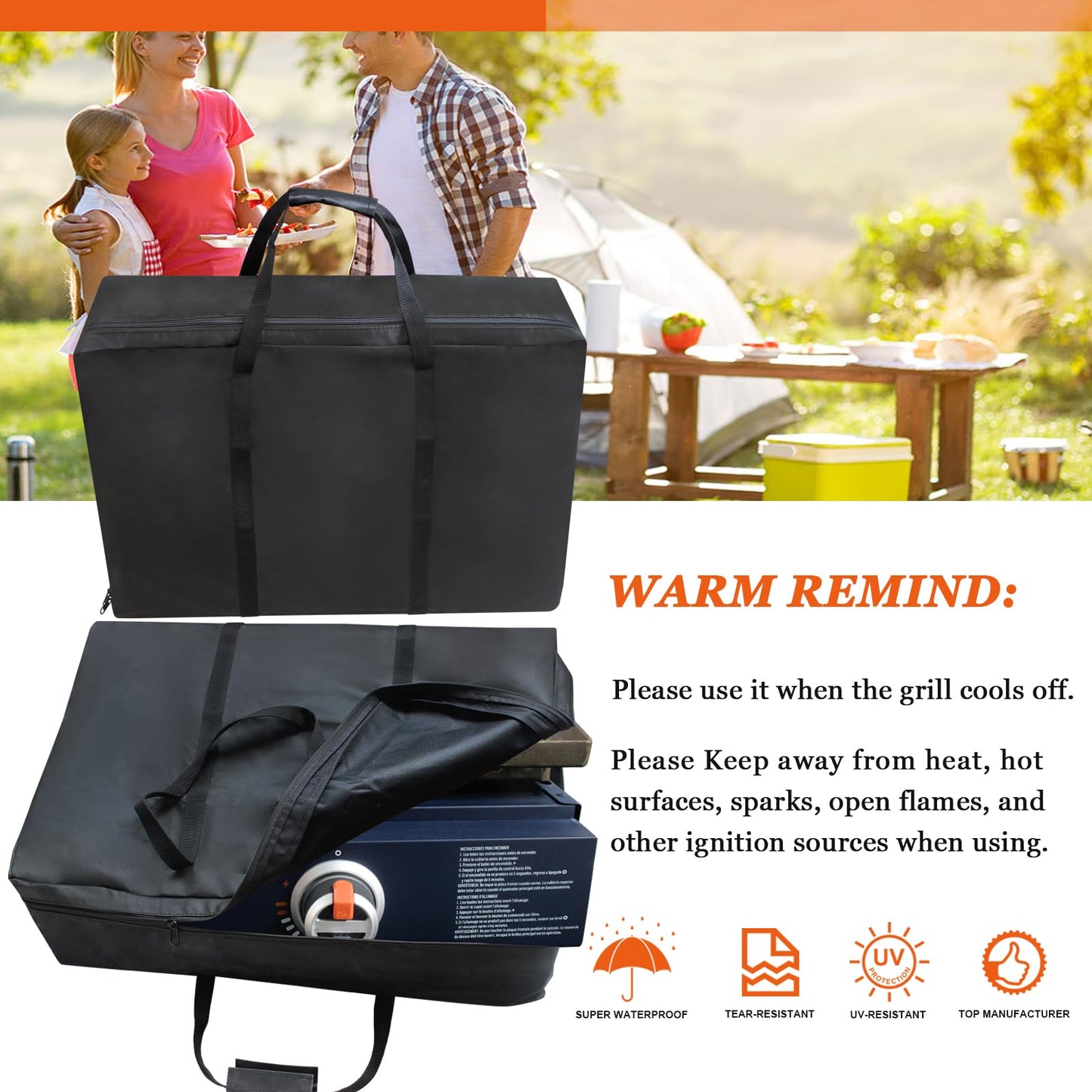 27-Inch Tabletop Griddle Grill Carry Bag 27 * 8.5 * 18inch fit for 27inch Royal Gourmet CB2701 600D Waterproof Heavy Duty Carry Bag