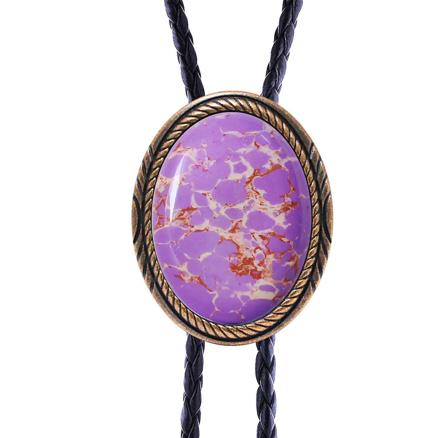 joymiao Bolo Tie Men Western Cowboy Neck Tie Vintage Country Style Bronze Pendant Leather Necktie Purple Turquoise Stone Mens Accessories