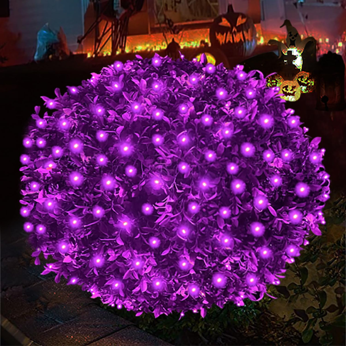 HISHINY Halloween Lights Outdoor,100LED 5ftx5ft Purple Net Lights with Connectable, Waterproof,UL Certified and Durable Green Wire Design for Bushes,Trees, Outdoor Indoor Party Decorations(Purple)
