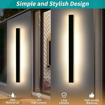 Mikeru 57" 2Pack Outdoor Wall Sconce 3000K Warm White - IP65 Waterproof Black Exterior Light, Hardwired Wall Mounted Fixture for Porch, Patio & Entryway | Non-Dimmable Weatherproof Design