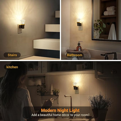 JandCase Night Lights Plug into Wall, 2 Pack Dimmable Night Light Pulg in, Diamond Automatic Night Lights with Auto Light Sensor, Adjustable Brightness 3000K LED Night Light, for Bedroom Hallway