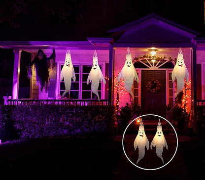 Halloween-Decorations-Outdoor Hanging-Ghost Windsocks for Trees with Timer, LED Ghosts to Hang in Tree Porch Yard, Waterproof, Timer, 4 Pcs (No Batteries)