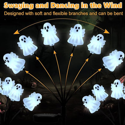 SUNNYPARK Set of 3 Halloween Ghost Lights Outdoor Solar Pathway Lights with 18 Cool White LEDs for Garden Yard Lawn Patio Decorations