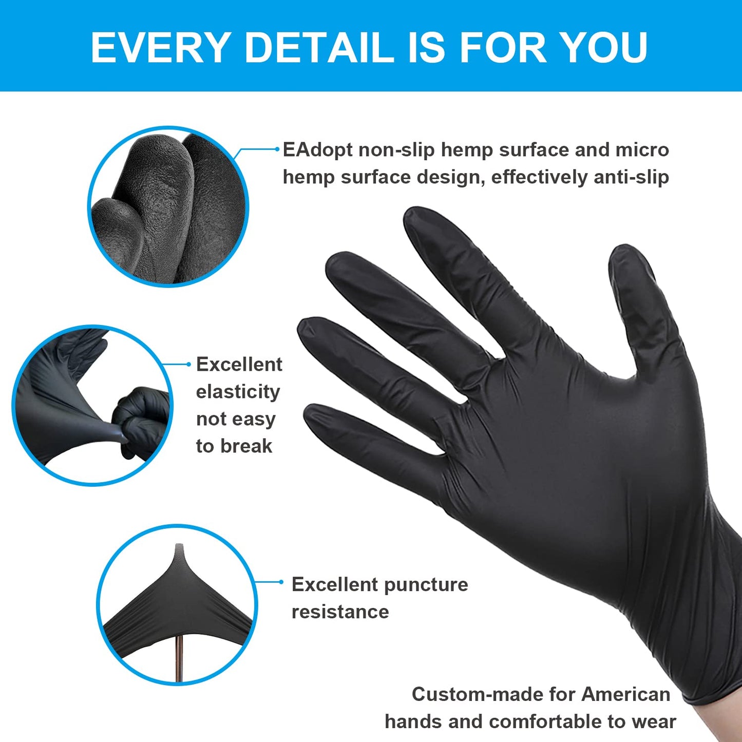 FINITEX Black Nitrile Disposable Medical Exam Gloves - Box of 100 PCS 6mil Powder-Free Latex-Free For Examination Home Cleaning Food Glove (Medium)