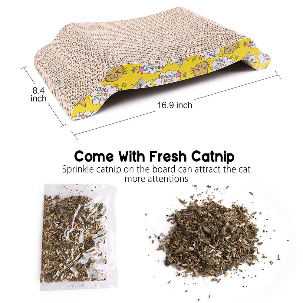PrimePets Cat Scratching Board, 2 Pack Cat Scratcher Cardboard, Cat Scratch Pad for Indoor Cats, Cat Scratcher Couch Lounge Sofa Bed, Reversible Corrugated, Catnip Included