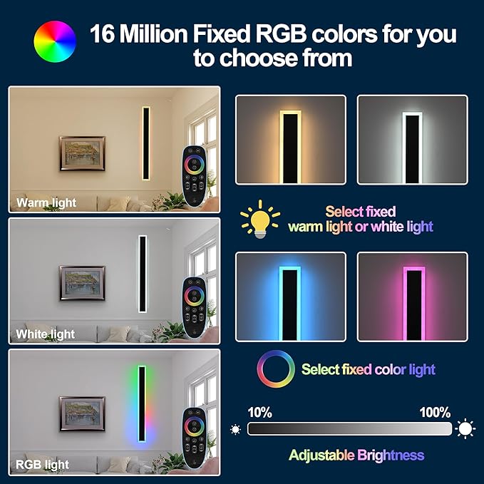 MELUCEE 2 Pack 40in Long Outdoor LED Wall Lights IP65 Waterproof Modern RGB Exterior Wall Light Fixture Black for Courtyard Garage Patio Porch, Remote Control Included