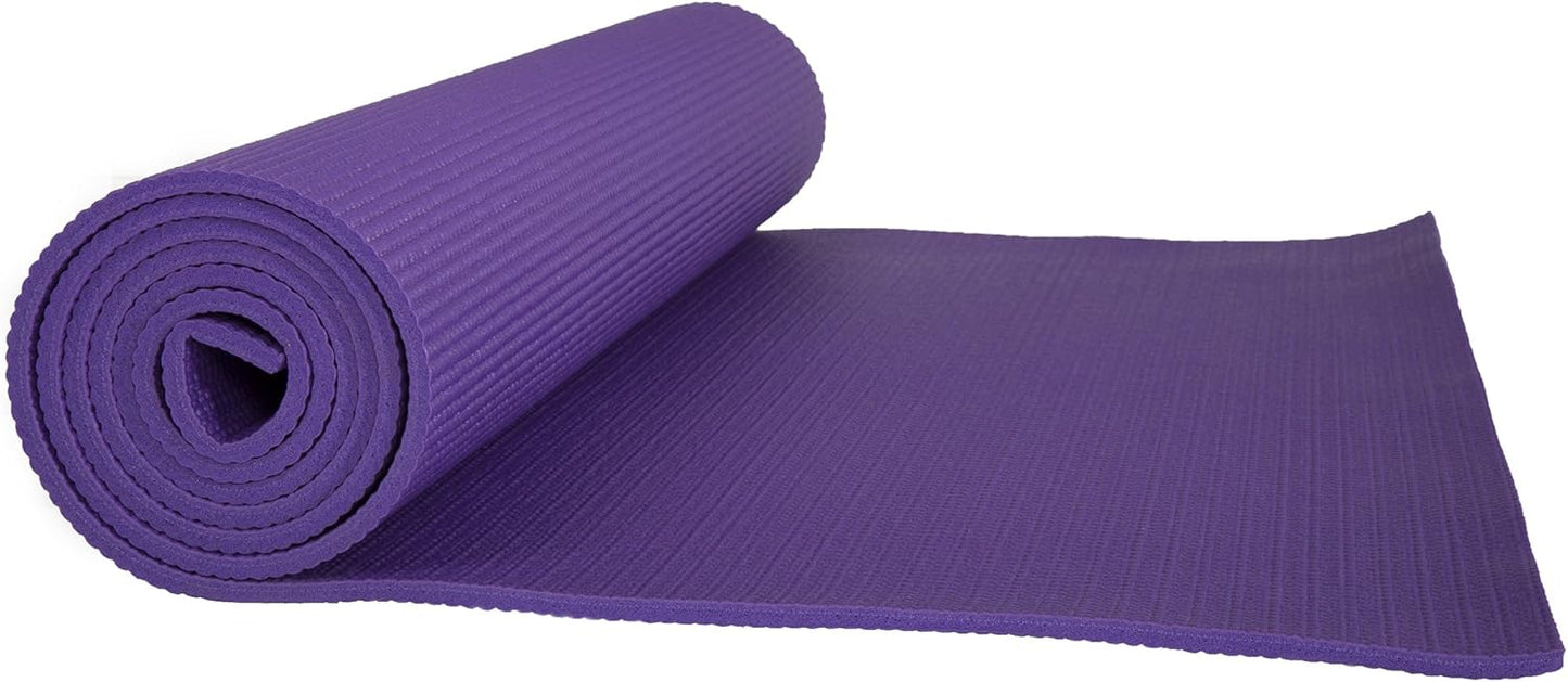 Yoga Mat - Thick Double-Sided Foam Gym and Workout Equipment - Padded Fitness Surface for Pilates with Carrying Strap by Wakeman (Purple)