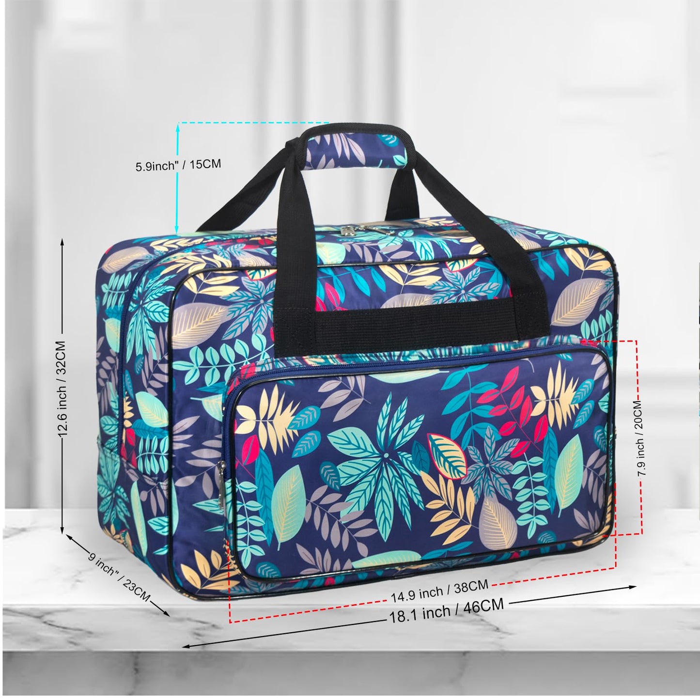 Haroranax Sewing Machine Carrying Case, Sewing Machine Carrying Case Tote Bag, Universal Tote Storage Bag with Pockets and Handles, Suitable for Most Standard Singer, Janome (Light Blue)