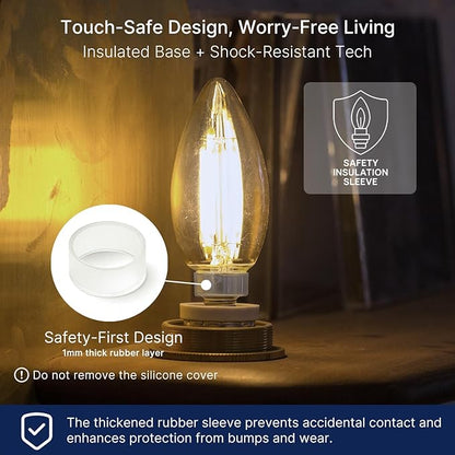 FLSNT 60W Equivalent LED Chandelier Light Bulbs, Dimmable LED B11 E12 Candelabra Base Bulbs, 3500K Natural White, 550LM, 24 Pack UL,CA65 Listed.