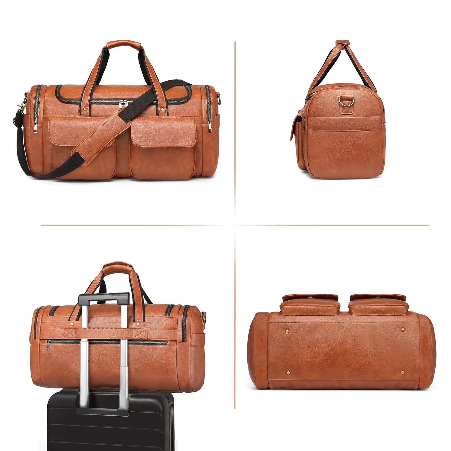 BOLOSTA Travel Duffel Bag for Men Women, Large PU Leather Carry on Duffle Bags for Traveling, Waterproof Overnight Weekender Duffel Bag with Shoe Compartment - Perfect for Daily Use/Birthday Gift