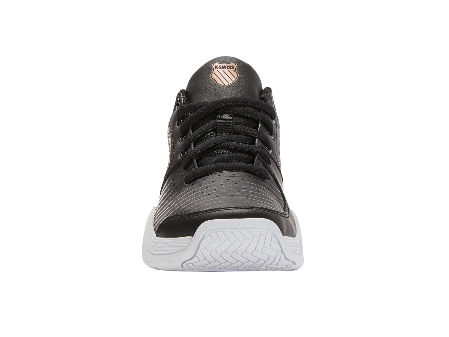 K-Swiss Women's Court Express Tennis Shoe, Black/White/Rosegold, 7 M