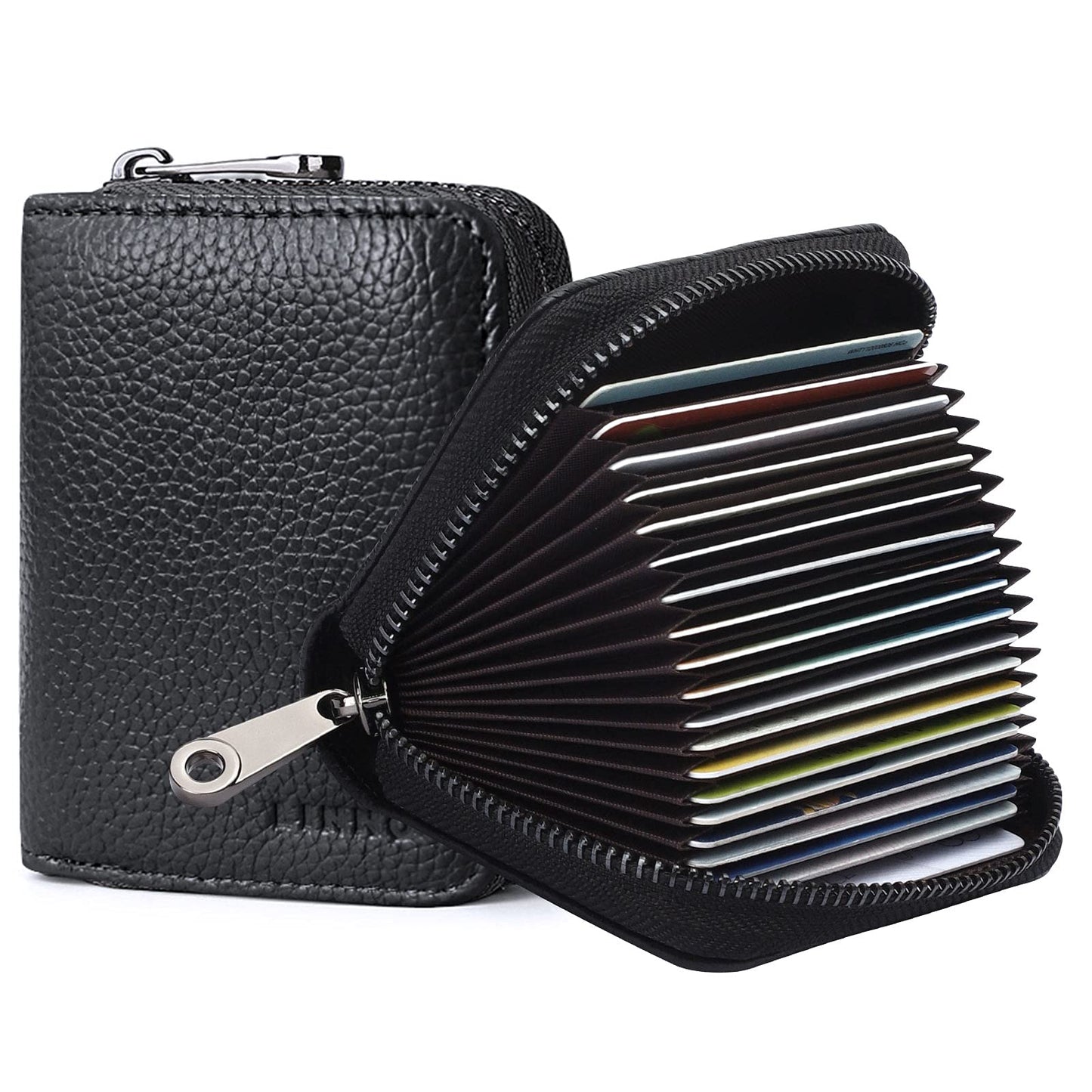 Linno RFID 20 Slots Credit Card Holder Genuine Leather Small Wallet for Women or Men with Zipper