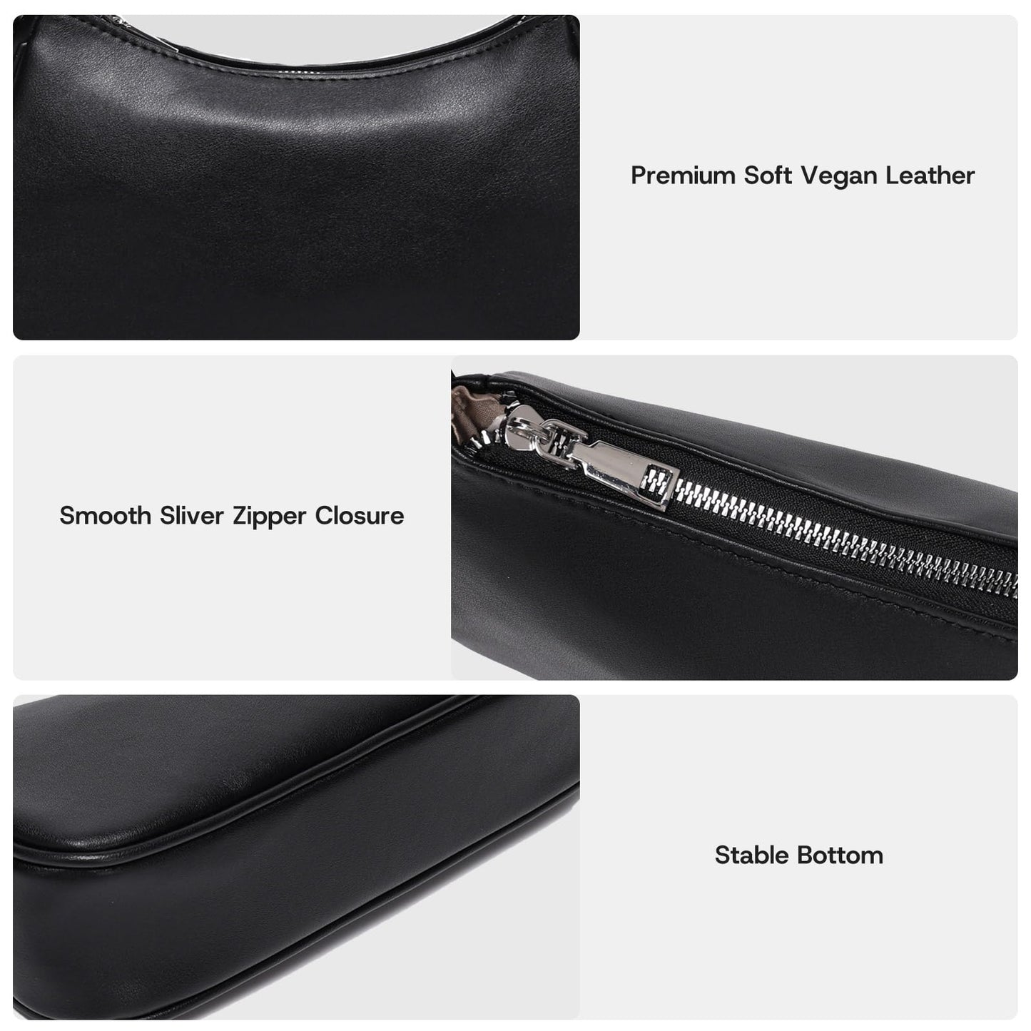LACOMILA Small Shoulder Bag for Women Cute Mini Purse Trendy Vegan Leather Y2k Crescent Handbag (Black)