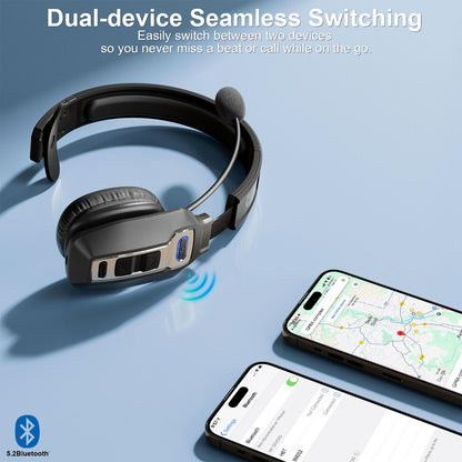 BRAMMAR Trucker Bluetooth Headset with AI Noise Cancellation Microphone, Trucker Headset with 65Hrs Talk Time & Mute Button, Multipoint Connection, Bluetooth Headsets Fit for Truck Drivers/Cell Phones