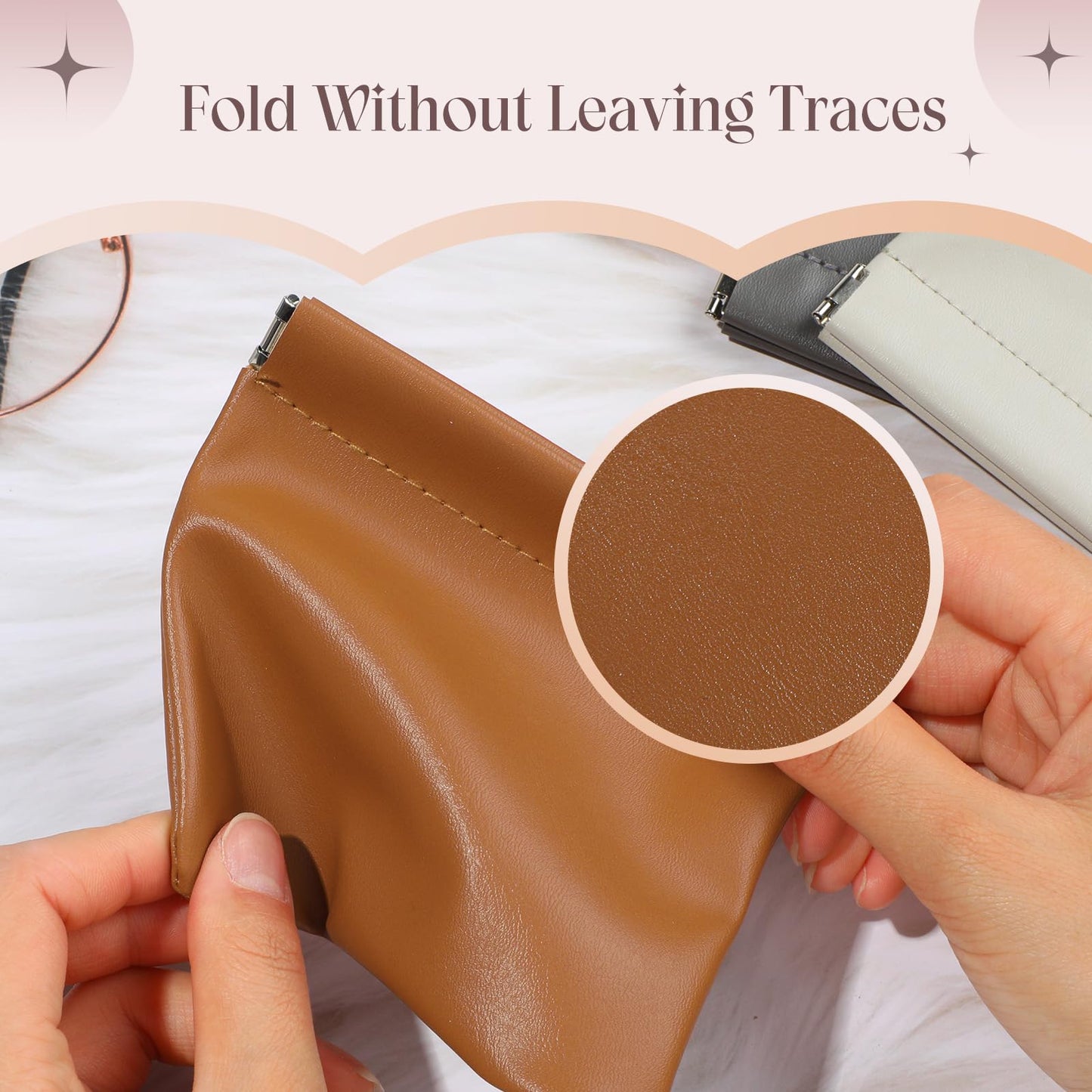 ISKYBOB 4.7in Small Makeup Bag for Purse, 4Pcs Pocket Leather Cosmetic Bag Small Squeeze Coin Purse for Women Snap Closure Pouches for Purse Organizer Pouchic for Travel Jewelry Storage (Business)
