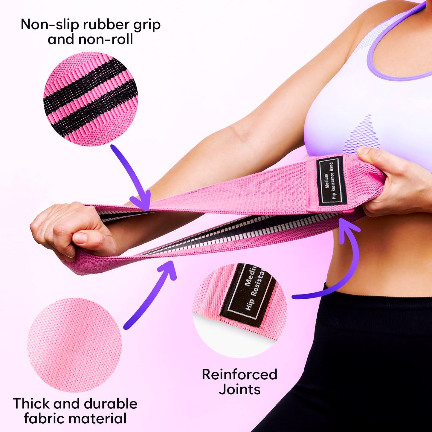 Wide Fabric Resistance Bands for Working Out | 3 Strength Level Non-Slip Exercise Booty Bands for Women & Men | Comes with a Bag and Tape Measure | for Gym, Yoga, Pilates