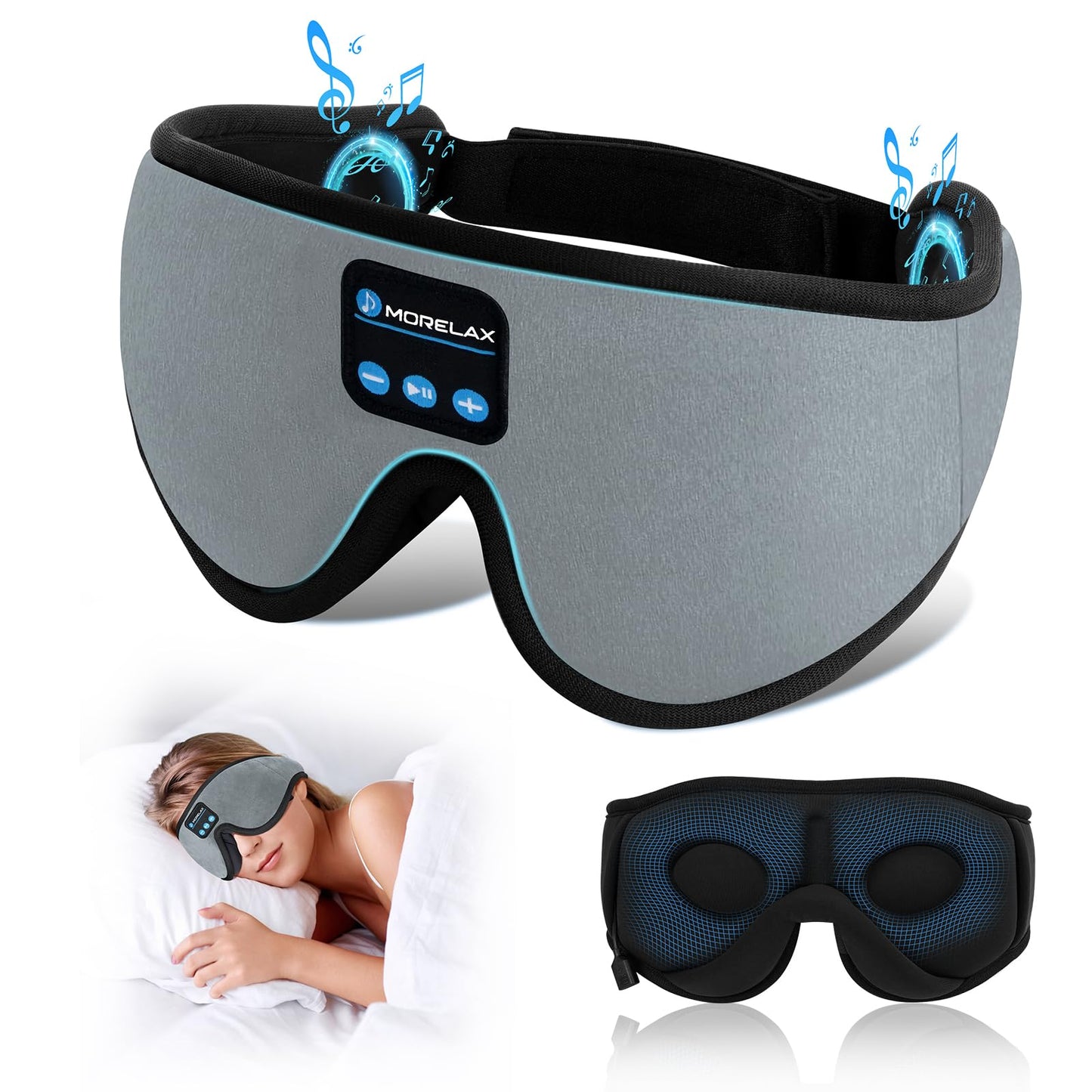 Sleep Headphones,Sleep Mask for Side Sleeper,3D Eye Mask for Sleeping with Stereo Speakers,Bluetooth Headphone,Perfect for Gifts for Women/Men Black