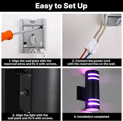 RGB Up and Down Lights Outdoor Wall Lights 1 Pack, Smart Color Changing Outdoor Wall Sconce WiFi Voice & App Control,Aluminum Waterproof Exterior Lights for Porch Compatible with Alexa
