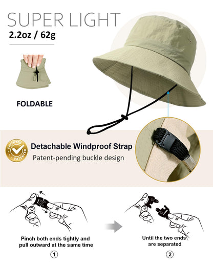 Water-Resistant Bucket Hat for Women Men Rain Hat UPF 50+ Boonie Sun Hat Foldable Summer Floppy Fishing Safari Hats Light Green