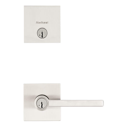 Kwikset 991 Halifax Keyed Entry Lever and Single Cylinder Deadbolt Combo Pack featuring SmartKey Security in Satin Nickel
