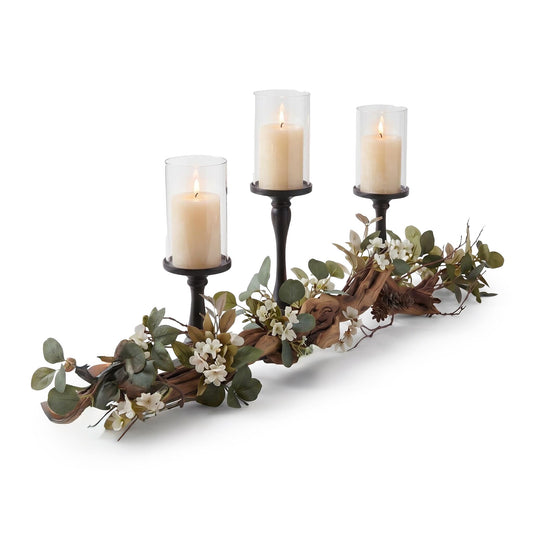 Eucalyptus Table Centerpiece with Candle Holders, Farmhouse Greenery Decor Black