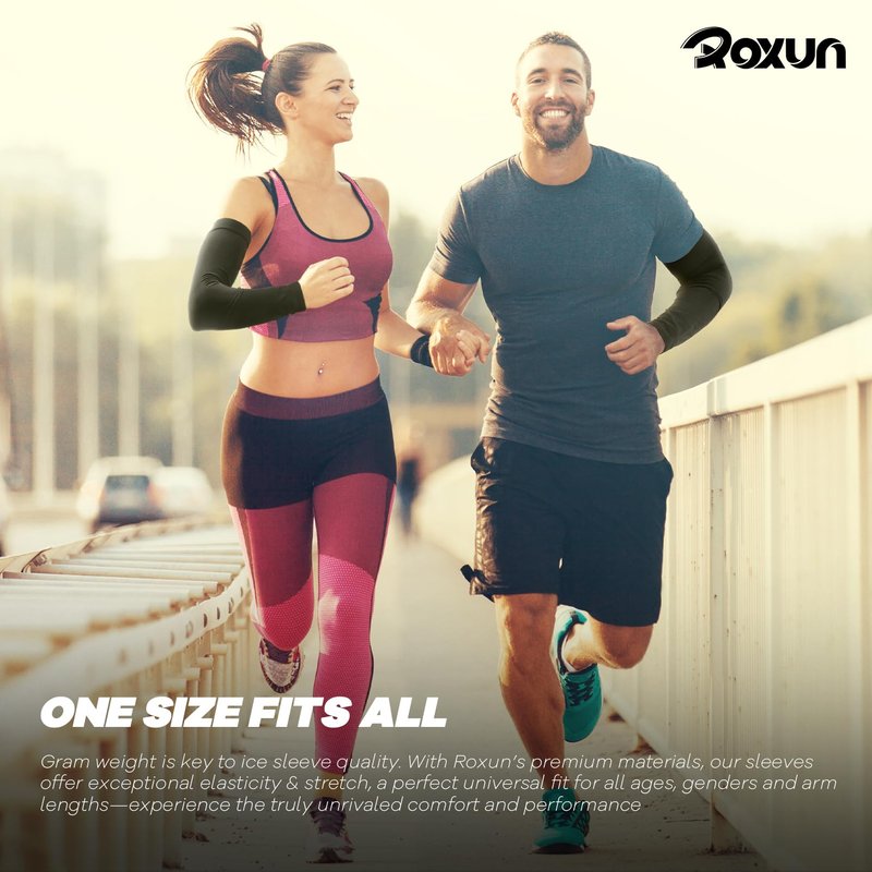 ROXUN 4 Pairs Arm Sleeves, Cooling UV Sun Protection Sports Compression for Men/Women Black+White+Dark Gray+Red