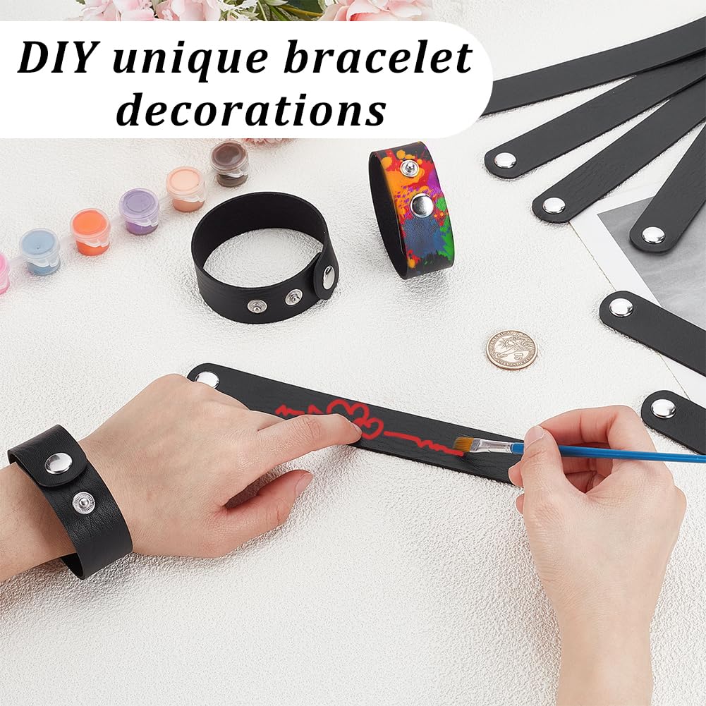 AHANDMAKER 12Pcs Plain Punk Leather Bracelets, Black Snap Bracelets, Blank PU Leather Cuff Wristband DIY Craft Wristbands for DIY Craft Jewelry Making, Customizing Bangle, 9.53x0.98 Inch